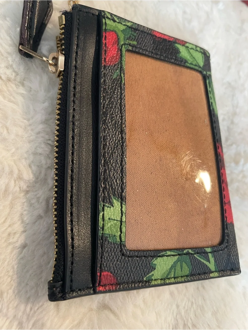 Coach Fairytale Black Floral Card Case with Gold Keyring